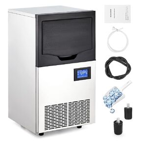 Commercial Ice Maker Machine-Freestanding/Under Counter Stainless Steel Ice Machine, 90Lbs/24 Hour with 30Lbs Ice Storage Capacity, Self Cleaning - Ideal for Restaurant, Bar, Cafe, Shop, Home, Office.