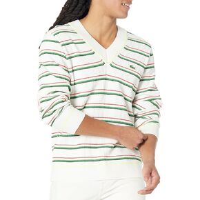 Lacoste Men's Multi-Color Tricot V-Neck Classic Fit Striped Sweater