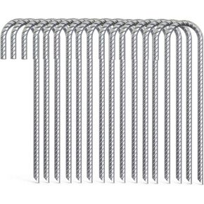 12 Pack 12" Galvanized Rebar Stakes Heavy Duty J Hook Ground Anchors, Curved Steel Tent Stakes Anti Rust Steel Ground Stakes