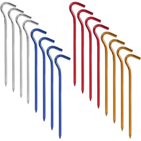 GEEWAY 7 Inch Aluminium Tent Stakes for Secure Ground Support，Perfect for Outdoor Decorations and Tarps, Stakes for Inflatables, Garden Edging Fence Hooks Pegs Heavy Duty Colorful Metal Stakes 16 Pack