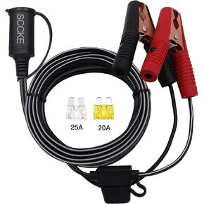 SCCKE 14.8FT/4.5m 14AWG 20A 12V 24V Female Car Cigarette Lighter Socket to Battery Alligator Crocodile Clips Connector, Car Battery Clamp-on Extension Charge Cable with 20A Fuse
