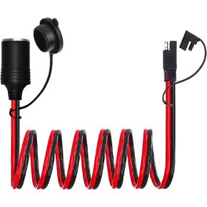 OUOU SAE to 12V Motorcycle Female Cigarette Lighter Socket Adapter Cable with SAE 2 Pin Quick Release Disconnect Connector Plug, 14 AWG Heavy Duty Extension Cable - 5ft/1.5m with Dust Cap