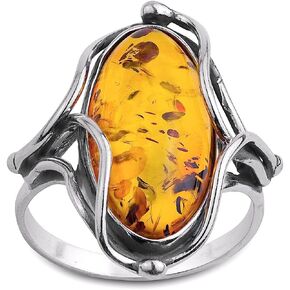 Amber Collection and Sterling Silver Oval Ring