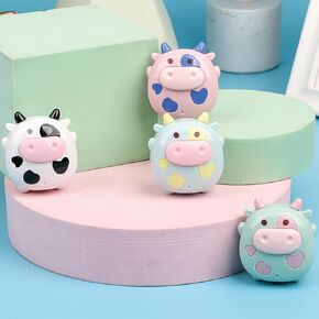 4 Pcs Cute Pencil Sharpener Cartoon Cow Pencil Sharpener Small Manual Pencil Sharpener Kawaii PVC Sharpener Stationery School Office Supplies (4Pcs Cow)