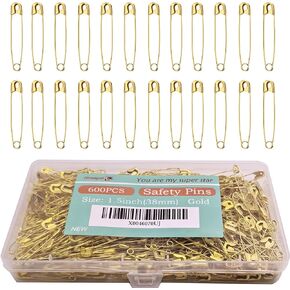 Safety Pins, 600PCS-1.5Inch Small Safety Pins, Rust-Resistant Nickel Plated Steel, Sharp Edge Safety Pin for Clothes, Sewing, Arts & Craft, 38mm Decorative Safety Pins (Gold)