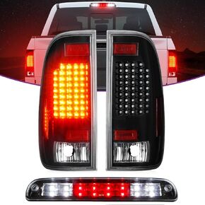 LED Tail Lights + 3rd Brake Light Fit for F250 F350 F450 F550 Super Duty 1999-2007 (Fits Styleside/Fleetside Models Only), Black Housing Clear Lens