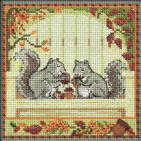 Mill Hill Nutty Squirrels Beaded Counted Cross Stitch Kit 2024 Buttons & Beads Autumn MH142422, Multicolor, 5.25 x 5.25 Inches