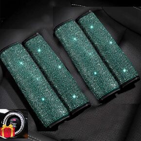 4 Packs Crystal Diamond Seat Belt Shoulder Pads, Bling Bling Car Safety Belt Covers, Sparkly Auto Car Decoration Accessories for Women or Girls (Green-4 Pcs)