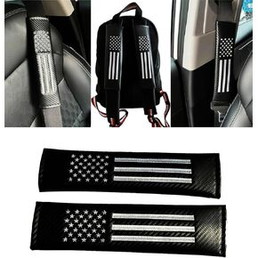 Dcifuu 2PCS Car Seat Belt Covers Shoulder Pads for American USA Flag, Carbon Fiber Car Seat Belt Pads Safety Belt Cover Pad, American Flag Decoration Interior Car Accessories