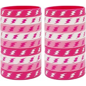 CupaPlay 24PCS Pink Lightning Bolt Rubber Bracelets - Lightning Weather One Happy Dude Theme Party Supplies Decorations baby shower Party Silicone Wristbands Party Favors
