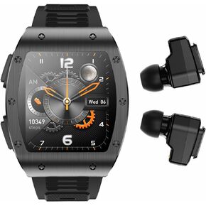 Smart Watch with Earbuds, 2 in 1 Military Bluetooth Smart Watch, 1.91" HD IPS Screen Smartwatch for Men, Rugged Military Bluetooth Call Fitness Tracker, IP67 Waterproof, AI Voice Assistant (Black)