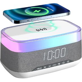 ساعة منبه Haoday مع شحن لاسلكي، ساعة منبه رقمية مع مكبر صوت بلوتوث وإضاءة ليلية 7 ألوان، سطوع 3 مستويات، تنسيق 12/24 ساعة ومستوى صوت قابل للتعديل in Kuwait