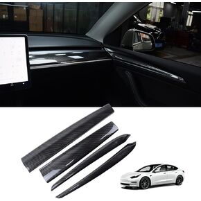 4PC Dashboard cover for Tesla Model Y Model 3, Dash Wrap Cover Door Trim ABS for 2021 2022 Model 3/Y Accessories (Matte Carbon)