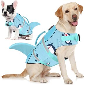 AOFITEE Dog Life Jacket, Dog Life Vest for Swimming Boating, High Flotation Pet Lifesaver with Rescue Handle, Reflective French Bulldog Lifejacket, Shark Life Jacket for Small Medium Large Dogs, M