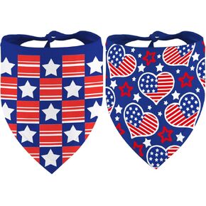 4th of July Dog Bandanas 2 Pack, American Flag Pet Scarf, Durable Fabric Pet Patriotic Scarf, Independence Day Bandana for Small Medium, and Large Dogs