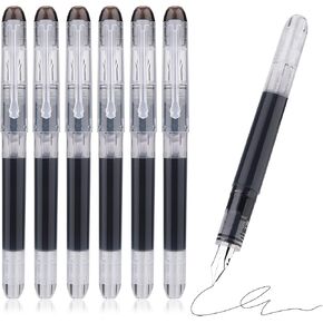TIESOME Disposable Fountain Pens, Black Ink Smooth Writing Pens Quick-Drying Liquid ink Fine Nib for School Office Gift Supplies 6PCS in Kuwait