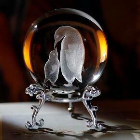 3D Laser Crystal Ball Paperweight Dolphins Figurines Glass Crystal Ball with Stand Gift