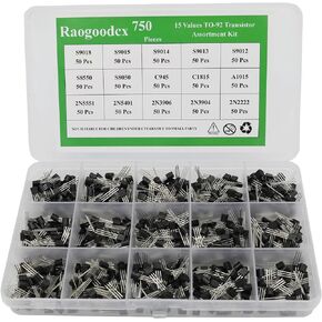 750Pcs 15-Value Transistors NPN C945 C1815 S8050 S9013 S9014 S9018 2N2222 2N3904 2N5551 PNP A1015 S8550 S9012 S9015 2N3906 2N5401 BJT Bipolar Junction Transistor Assortment Kit