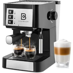Casabrews Espresso Coffee Machine with Milk Frother Wand and Detachable Water Tank for Barista Use and Cafe Products, Black/Silver