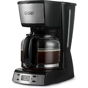 COMMERCIAL CHEF Coffee Maker with Nylon Coffee Filter, Digital 12 Cup Coffee Maker with Glass Pot and Handle, Programmable Coffee Maker with LCD Display