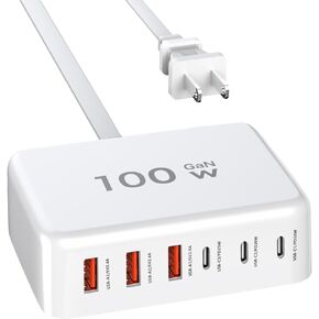 100W GaN 6 Port USB C Charging Station Hub Block Wall Charger Power Strip Adapter Plug Cube for iPad iPhone 15 14 13 12 11 Pro Max Pixel Note Galaxy