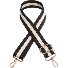Purse-Strap Replacement Canva Crossbody Handbag-Strap Adjustable Shoulder Bag Strap Replacement With Metal Clasp Stripe Black White