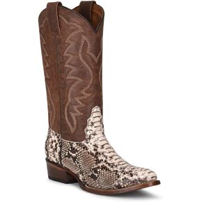 Circle G Men's Natural/Brown Python Embroidery Round Toe, Leather Sole, Western L5830