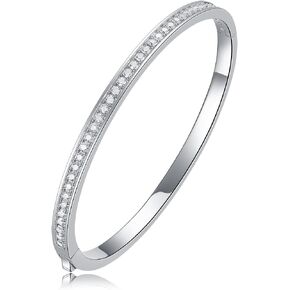 Moissanite Bangle Classic Tennis Bracelet Fine Jewelry D Color VVS1 Round Moissanite Birthday Mothers Day Gift for Women, Length 7.1 Inch Width 3mm