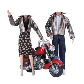 E-TING Leather Coat Suit Cool Wild Motorcycle Style Couple Clothes for 11.5 inch Girl Dolls and 12 inch Boy Doll（Black）