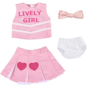 BABESIDE 4 Pcs Reborn Baby Doll Clothes Set for 17-22 Inch Dolls, Baby Doll Skirt with Heart Pattern and Baby Doll Accessories fit Realistic Baby Doll Girl, Pink