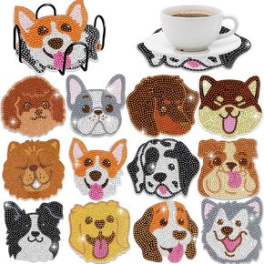 Insnug 12PCs Diamond Painting Coasters Set - Dog Theme Diamond Art Coasters Painting Kits for Kids and Adult Diamond Dots, Arts and Crafts DIY Kits for Adults and Kids Gift for Kids, Adults