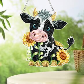 Diamond Painting Kits Hanging Pendant,Cow Diamond Art Hanging Sign DIY Special Shaped Crystal Wreath Ornaments for Home Decor Gift