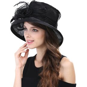 FORDALLIO Womens Church Derby Wide Brim Sun Hat Girl Tea Party Headwear Bridal Wedding Fascinator