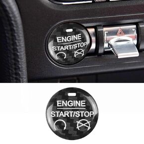 Compatible with Ford Mustang Engine Start Stop Button Cover Keyless One Click Push Start Button Trim Sticker for Mustang 2015 2016 2017 2018 2019 2020 2021,Real Carbon Fiber(Red)