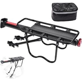 Rear Bike Rack with Bag - 110Lb Capacity Adjustable Bike Cargo Rack Bicycle Rack with Bike Rack Bag for Adult Back of Bike Carrier