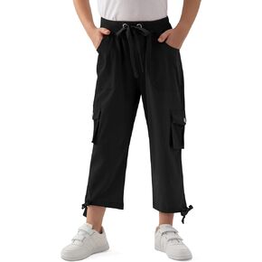 MoFiz Parachute Pants for Girls with Pockets Loose Fit Casual Capri Pant Dressy Lightweight Kids Baggy Cargo Pants for Hiking