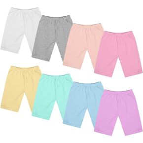 8 Pack Girls Toddlers Bike Shorts Knee Length Shorts Gymnastics Yoga Shorts Safety Active Under Dress Shorts