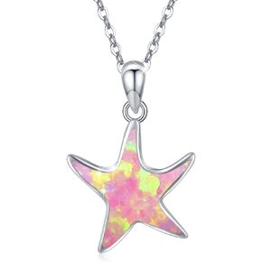 CUOKA MIRACLE Starfish Necklace 925 Sterling Silver Opal Starfish Jewelry Ocean Necklace Sea Star Pendant Necklace Beach Jewelry Summer Holiday Graduate Gift