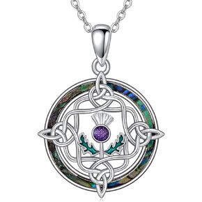 Scottish Thistle Necklace 925 Sterling Silver Celtic Knot Butterfly/Cross Scotland Thistle Flower Pendant Necklace Jewelry Gifts for Women Girls