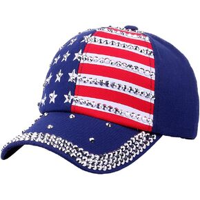 Patriotic American Flag Baseball Cap USA Bling Sparkle Hat for Men Women 4th July Summer Sun Cap in Kuwait