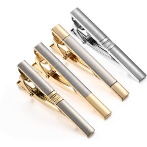 Wynameleri Tie Bars 4 Pcs for Men, 1.8 inch, 2.3 Inch, 2.6 inch Business Shirt Necktie Clips Pinch Set for Men