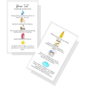 Brow Tint Aftercare Instruction Cards | 50 Pack | Physical Printed 2 x 3.5" inches Business Card Size |At Home DIY Brow Tint Henna |Snatched Brows Holographic Look Design (Black & Gold)