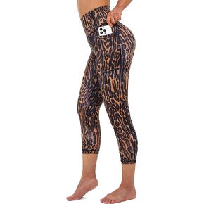 Womens Printing Pattern Yoga Pants Workout Capris Casual Tights Jogging Leggings with Pockets