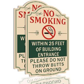 2 Pack No Smoking Within 25 Feet Of Building Entrance Please Do Not Throw Cigarette Butts on The Ground Signs 12 x 8 inches Metal Reflective Sturdy Rust Aluminum Weatherproof Easy to Install