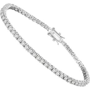 Tennis Bracelet for Women|2MM Simulate Diamond Bracelets|4-Prong-Setting CZ|18k White/Yellow Gold Plated|Size 6-8.5 Inches