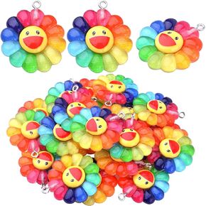Aylifu 20pcs Colorful Smiley Sunflower Charms Resin Rainbow Smiling Face Flower Pendants Sunflower Beads Charm Collection Crafts for DIY Bracelet Necklace Earring Jewelry Making