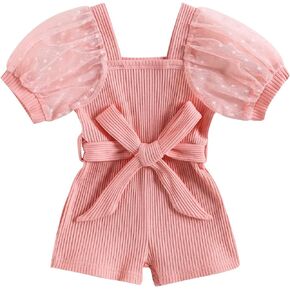 Ynibbim Toddler Girl Clothes Lace Puff Sleeve Romper Summer Baby Girl Jumpsuits Shorts Overall