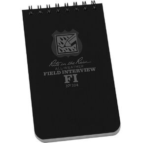 Rite in the Rain Weatherproof Field Interview Notebook, 3" x 5", Black Cover, Field Interview Form Pages (No. 104), One Size