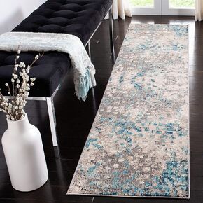 SAFAVIEH Madison Collection Runner Rug - 2'2" x 20', Grey & Orange, Boho Abstract Distressed Design, Non-Shedding & Easy Care, Ideal for High Traffic Areas in Living Room, Bedroom (MAD425H)