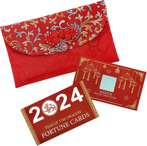 25 قطعة من بطاقات الحظ للخدش للعام الصيني الجديد من Biubee - 2024 بطاقات الحظ للعام القمري الجديد للتنين مع مظروف أحمر صيني حريري لحفلة رأس السنة الجديدة لوازم ألعاب البطاقات in Kuwait